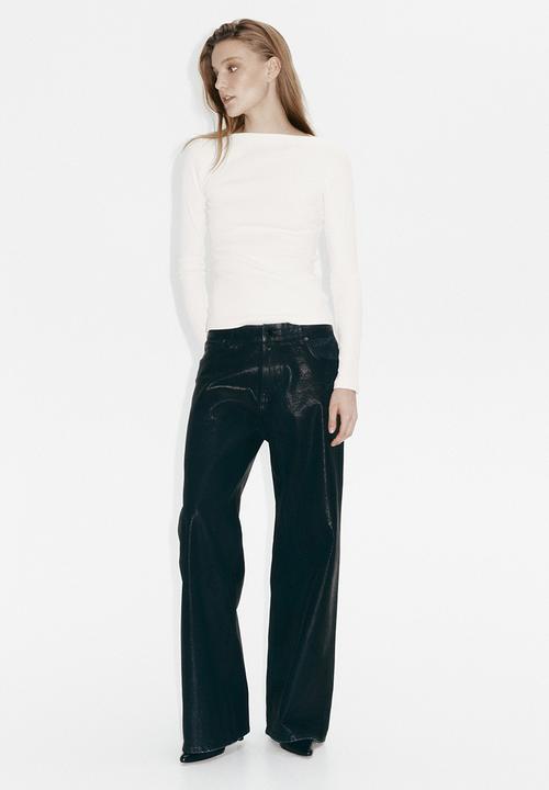 H&M - Ribbed boat-neck top - white