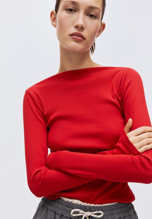 H&M - Ribbed boat-neck top - red