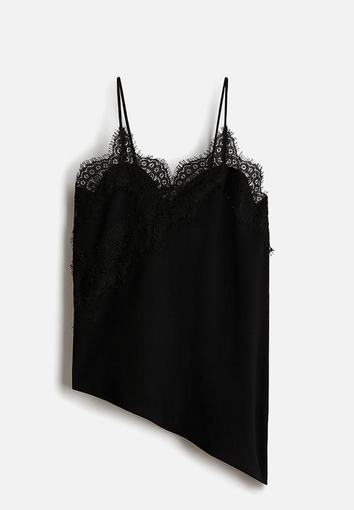 H&M - Lace-trimmed strappy top - black