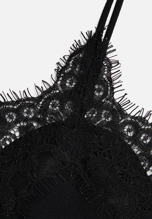H&M - Lace-trimmed strappy top - black