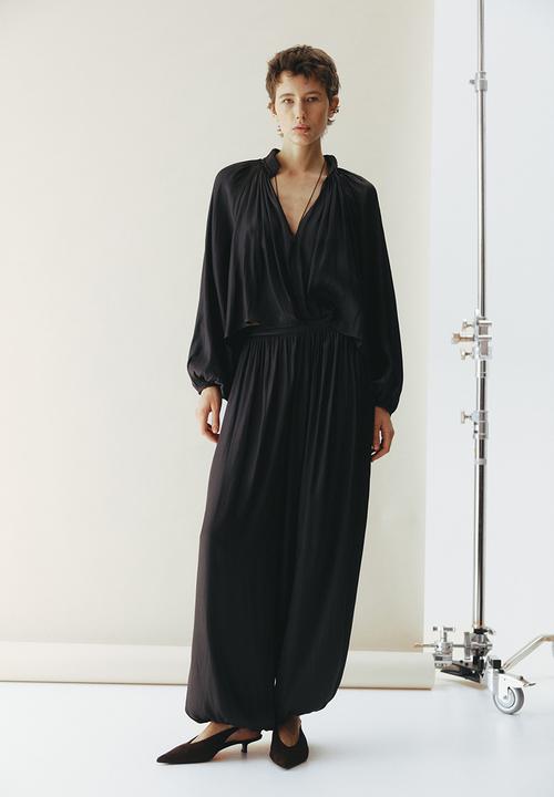 H&M - Oversized v-neck blouse - dark brown