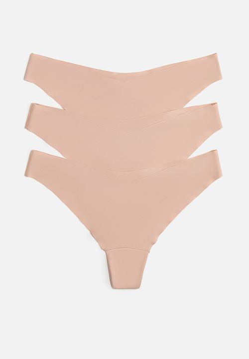 H&M - 3-Pack invisible thong briefs with lycra - light beige