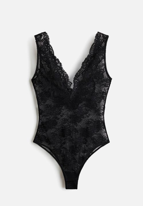 H&M - V-neck lace body - black