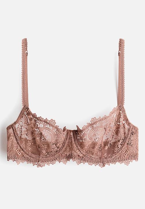H&M - Underwired embroidered bra - light brown