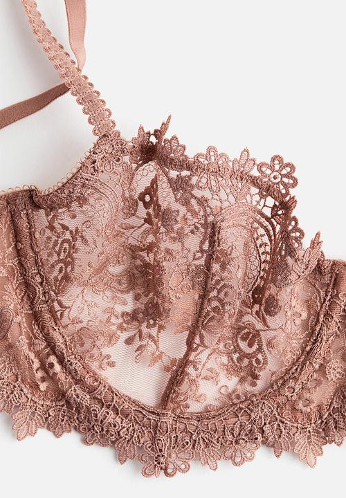 H&M - Underwired embroidered bra - light brown