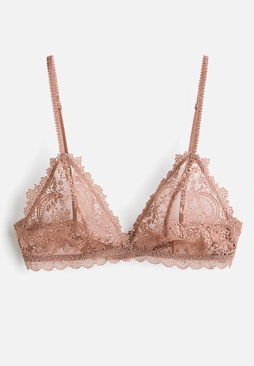 H&M - Embroidered soft bra - light brown