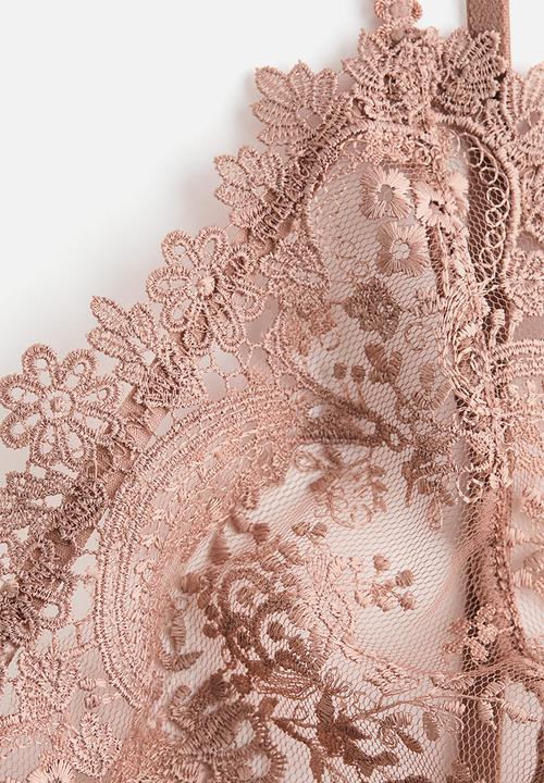 H&M - Embroidered soft bra - light brown