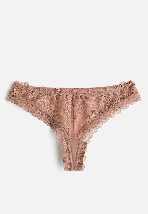 H&M - Embroidered brazilian briefs - light brown