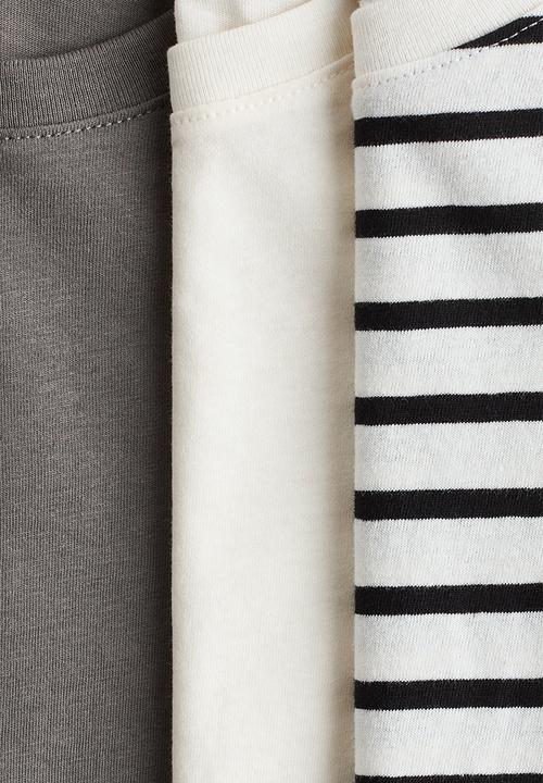 H&M - 3-Pack long-sleeved T-shirts - mole/white