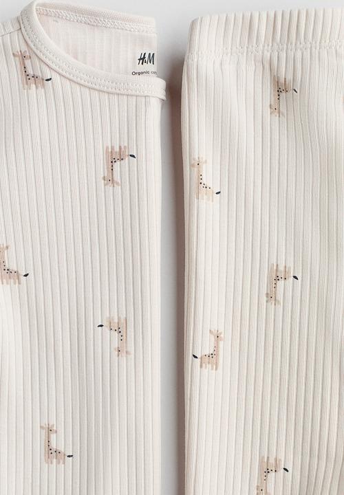 H&M - Ribbed cotton set - light beige/giraffes