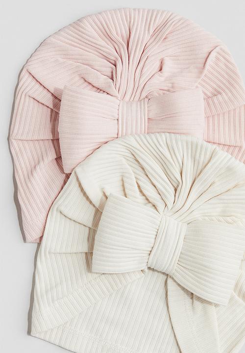 H&M - 2-Pack knot-detail hats - light pink/cream