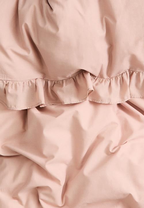 H&M - Flounced double/king duvet cover set - light dusty pink