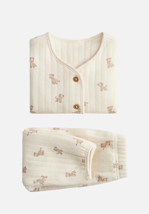 H&M - 2-Piece quilted jersey set - cream/giraffes