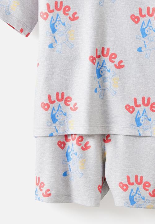 Cotton On - Snoozesoft Short Sleeve Boxer Pj Set License - Lcn Blu Grey Marle/Bluey Lets Do This