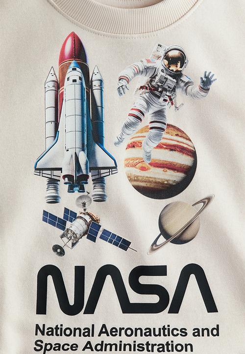 H&M - Printed sweatshirt - light beige/nasa