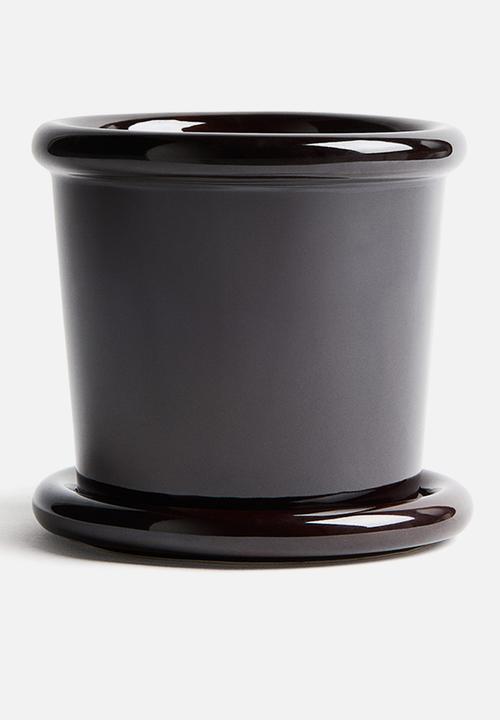 H&M - Stoneware plant pot with saucer - dark brown