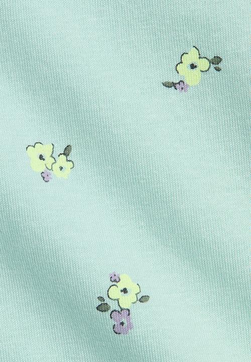 H&M - Overlock-detail cotton top - mint green/floral