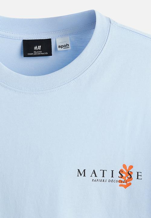 H&M - Loose fit printed T-shirt - light blue/apoh