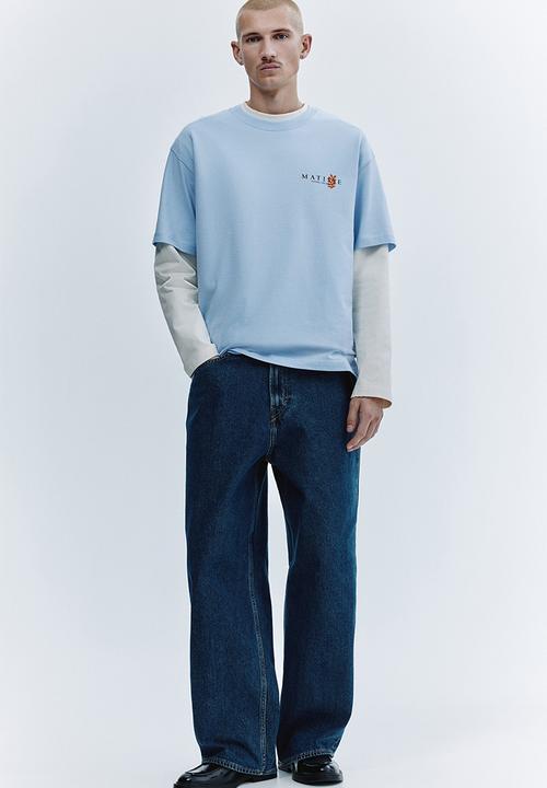 H&M - Loose fit printed T-shirt - light blue/apoh