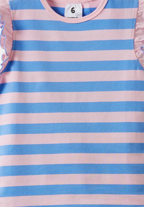 Cotton On - Dreamdrift Flutter Short Sleeve Pj Set - Bobbi Stripe Blush Pink/Blue Bonnet
