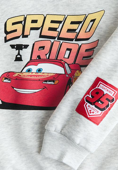 H&M - Loose-fit printed hoodie - light grey marl/cars