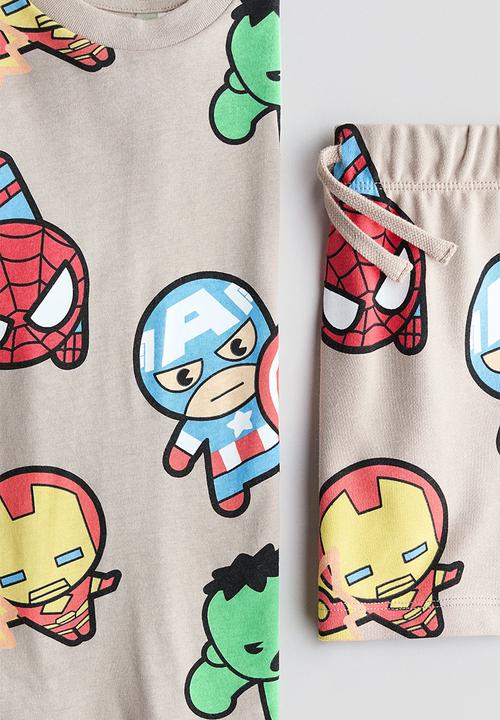 H&M - 2-piece printed jersey set - beige/marvel comics