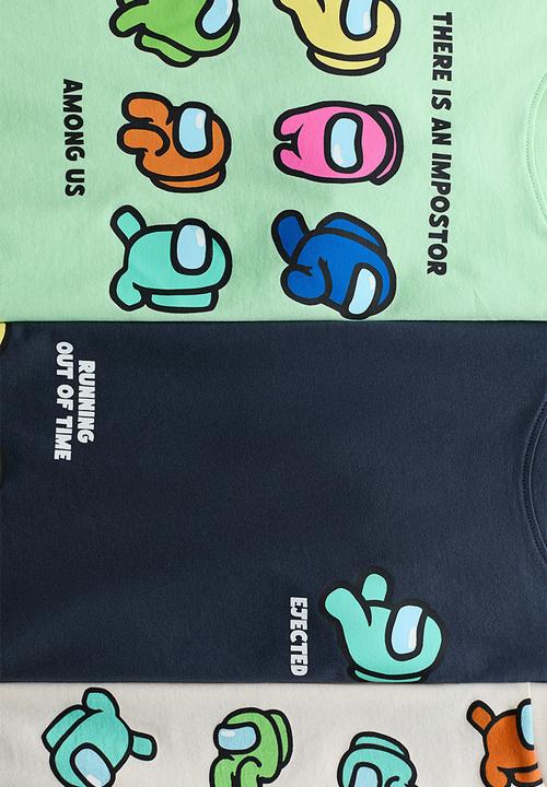 H&M - 3-pack printed t-shirts - light green/among us