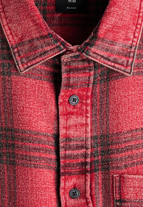 H&M - Relaxed fit cotton shirt - red/checked