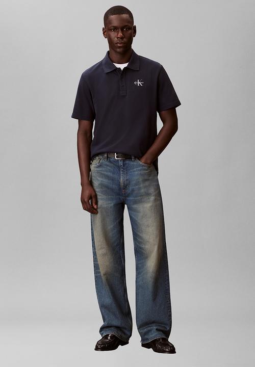 Calvin Klein - SS EASY MONOLOGO CASUAL PIQUE POLO - Dark Sapphire