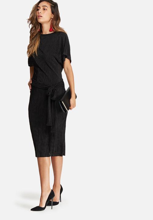 dailyfriday - Plissé midi dress with tie belt