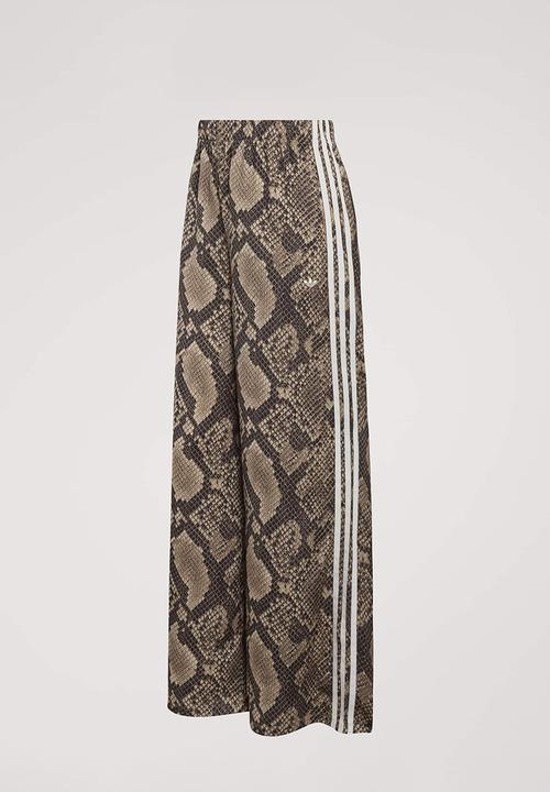 adidas Originals - Satin Snake Print Wide Leg Track Pants - Beige