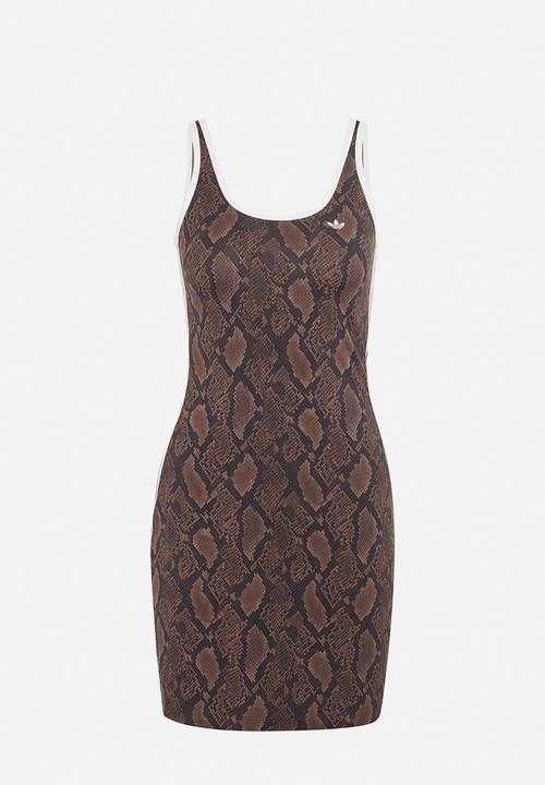 adidas Originals - Snake Print Mini Dress - Brown