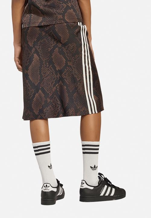 adidas Originals - Snake Print Satin Skirt - Brown