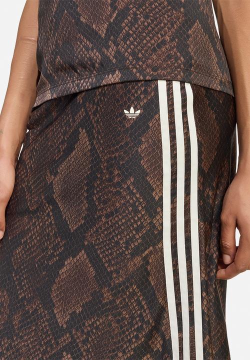 adidas Originals - Snake Print Satin Skirt - Brown