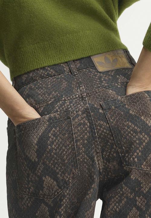 adidas Originals - Snake Print Denim Loose Pants - Brown