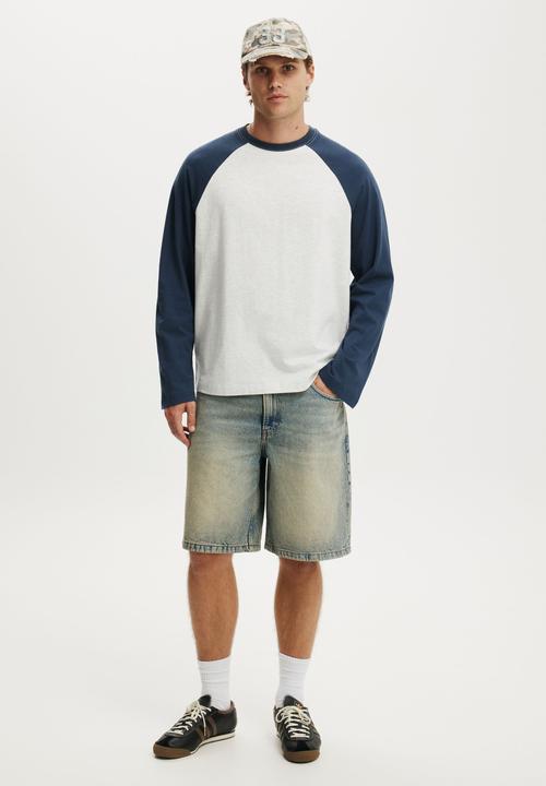 Cotton On - Cropped Fit Long Sleeve - White Marle/Auto Navy