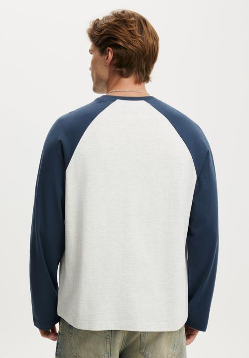 Cotton On - Cropped Fit Long Sleeve - White Marle/Auto Navy