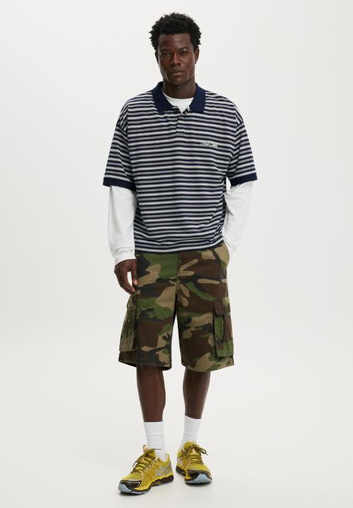 Cotton On - Box Fit Short Sleeve Polo - Navy Stripe