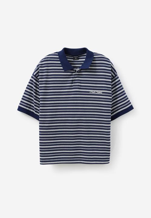 Cotton On - Box Fit Short Sleeve Polo - Navy Stripe