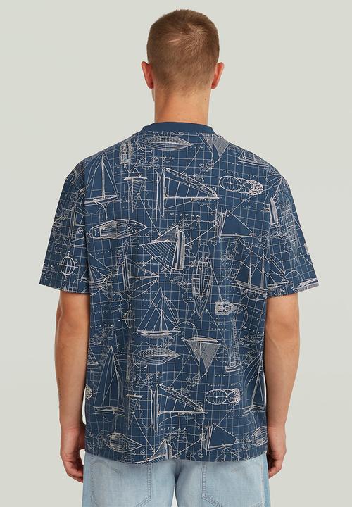 G-STAR - Aop Relaxed R T -Rank Blue Boat Blueprint
