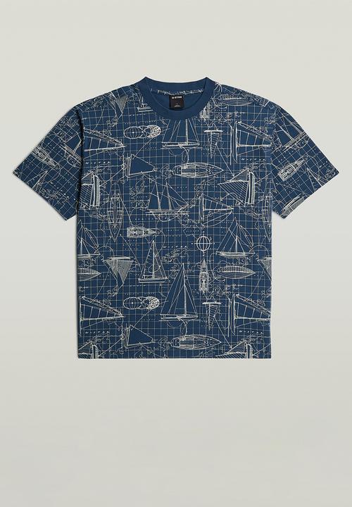 G-STAR - Aop Relaxed R T -Rank Blue Boat Blueprint