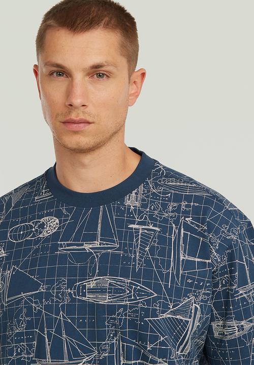 G-STAR - Aop Relaxed R T -Rank Blue Boat Blueprint