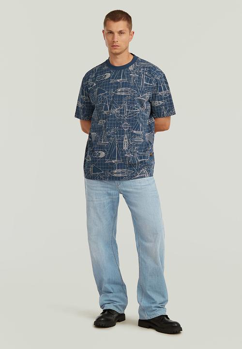 G-STAR - Aop Relaxed R T -Rank Blue Boat Blueprint