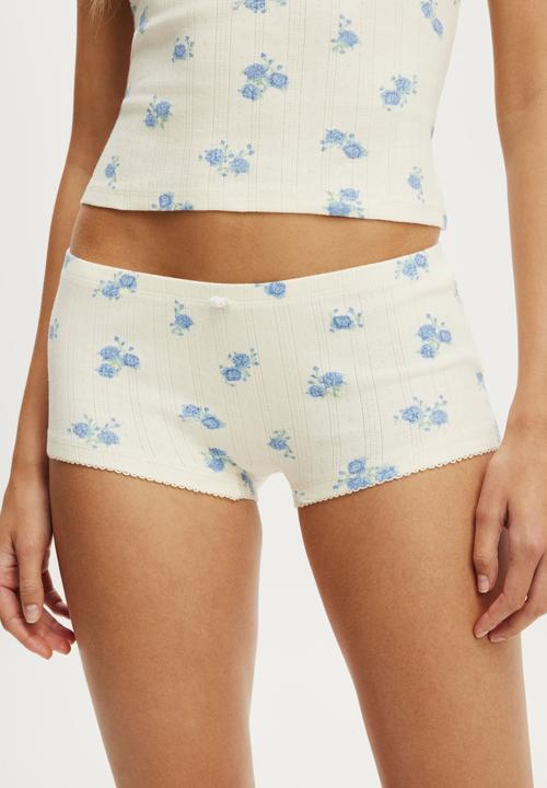 Cotton On - Dreamy soft pointelle micro short - penelope floral oat milk