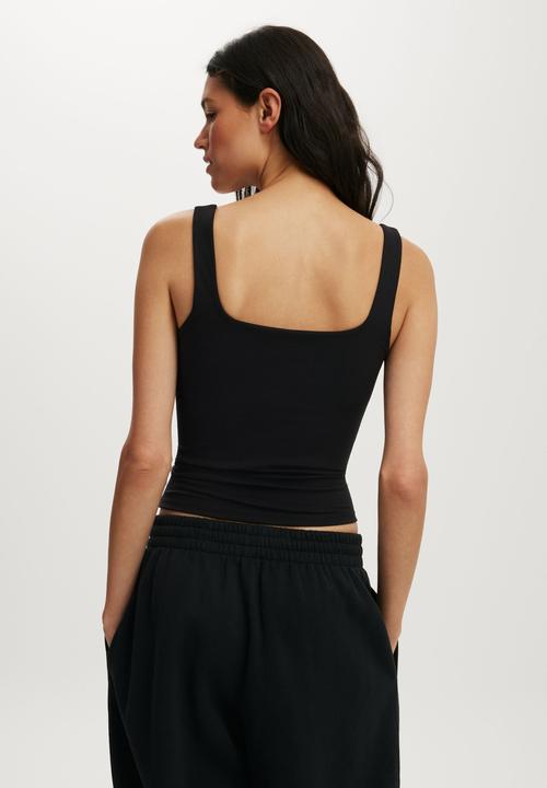 Cotton On - Ultra Soft Square Neck Tank - Black