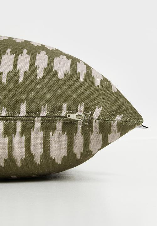 Sixth Floor - Tribe Print Cushion Cover - Green & Ecru