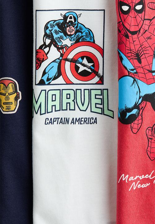H&M - 3-pack printed t-shirts - red/marvel comics