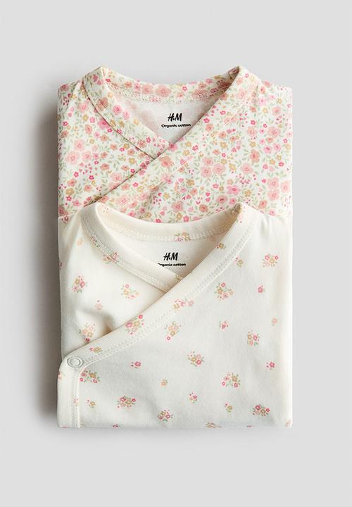 H&M - 2-Pack cotton wrapover bodysuits - white/floral