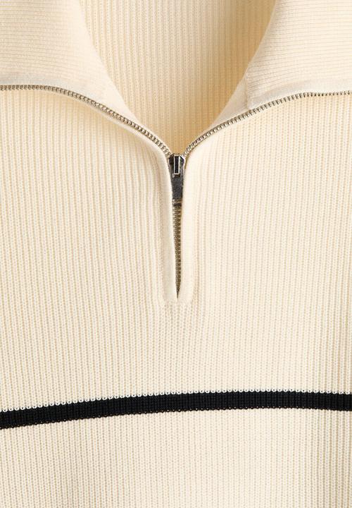 H&M - Regular fit zip-top jumper - cream/striped
