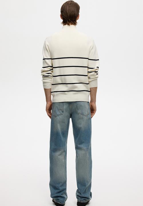 H&M - Regular fit zip-top jumper - cream/striped